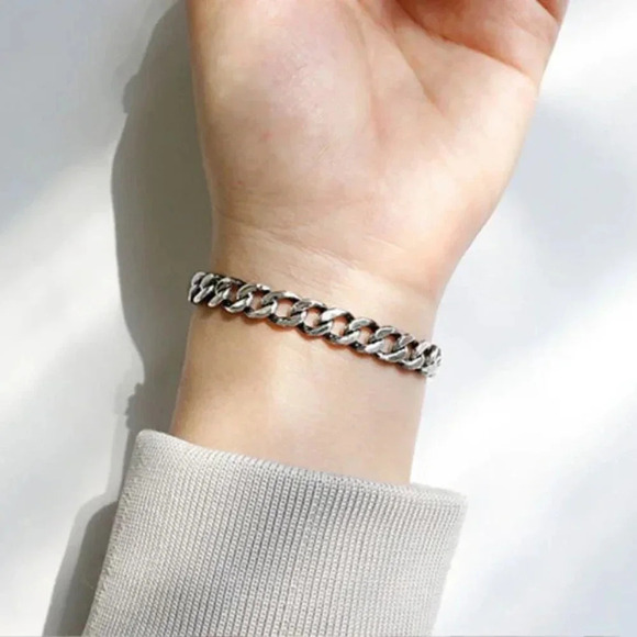 925 Sterling Silver Flat Chain Link Bracelet - Picture 2 of 5